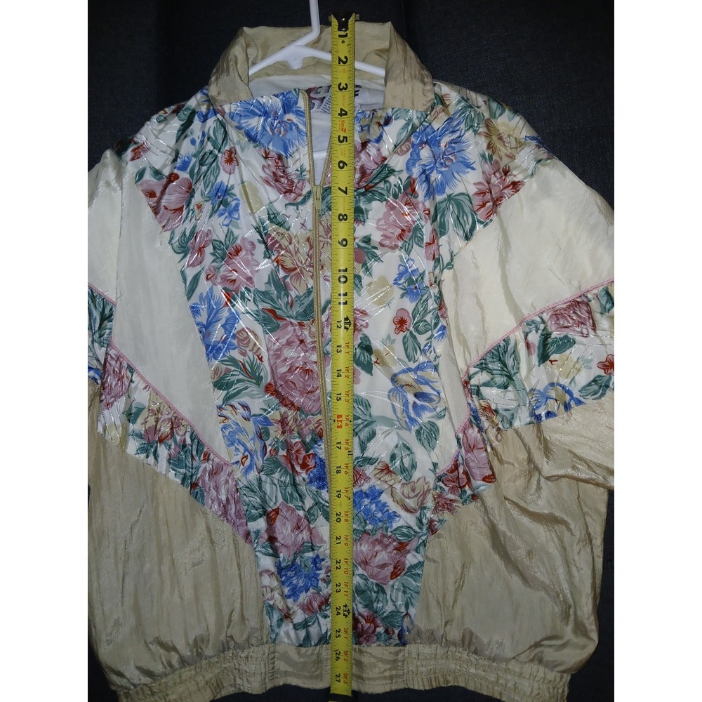Vintage Active Stuff Womens Large Floral Windbreaker Jacket Nylon Colorblock Ret - Picture 4 of 5